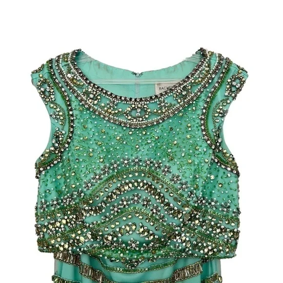 Rachel Allan Prom 2- Piece in Mint Green Size 12 Crop Top with Fishtail Bottom - Picture 3 of 9